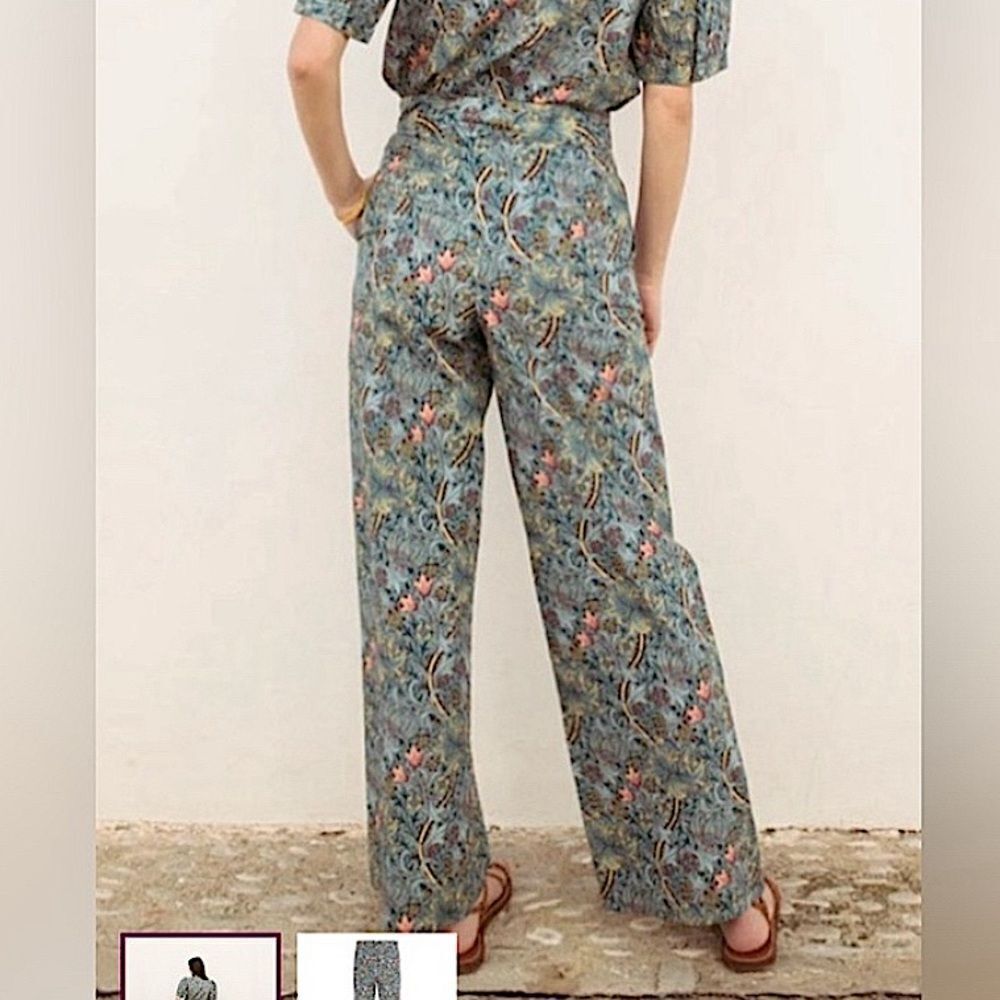 NWT SONMER Olivia Floral Print High Rise 100%‎ Viscose Wide-Leg Pant, Small